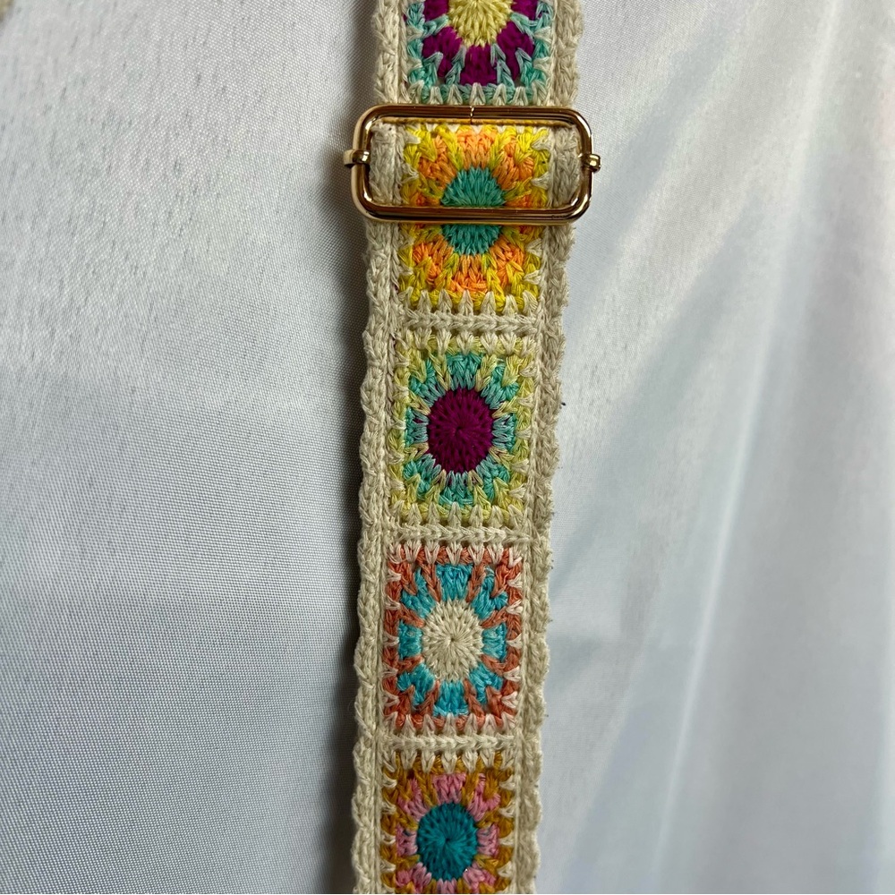 Myra Bag Bohemian Patterned Shoulder Crossbody Crochet Straps Textured Canvas - Picture 4 of 7